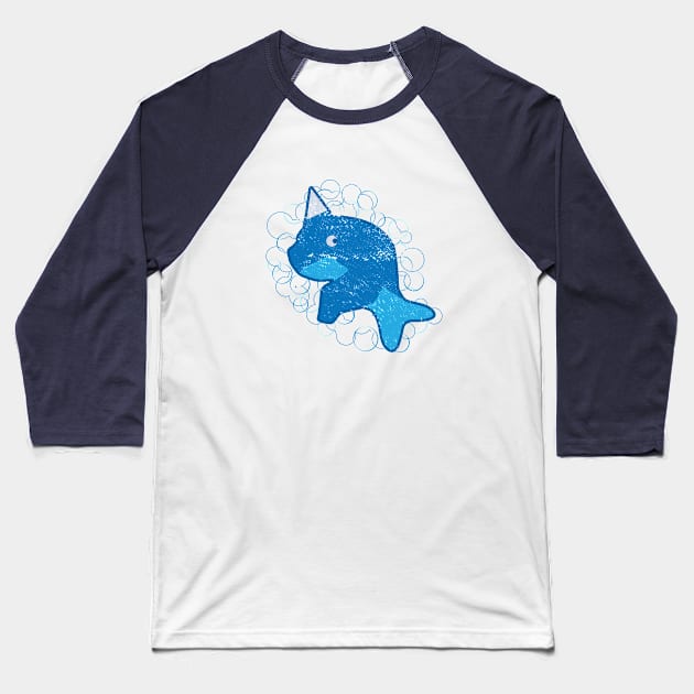 Narwhal Blue Horned Whale Baseball T-Shirt by Commykaze